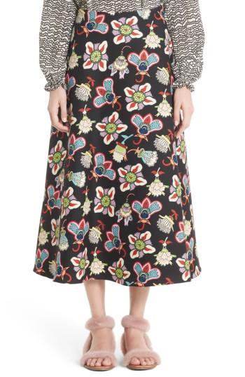 Women's Valentino Pop Floral Print Crepe Midi Skirt
