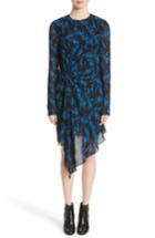 Women's Saint Laurent Flame Print Crepe Asymmetrical Dress Us / 44 Fr - Blue