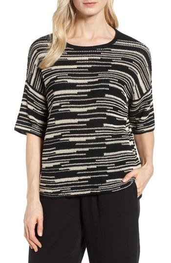 Women's Eileen Fisher Stripe Organic Linen & Cotton Sweater - Black