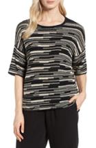 Women's Eileen Fisher Stripe Organic Linen & Cotton Sweater - Black