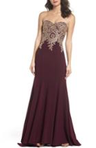 Women's Xscape Corset Back Embellished Strapless Gown - Burgundy