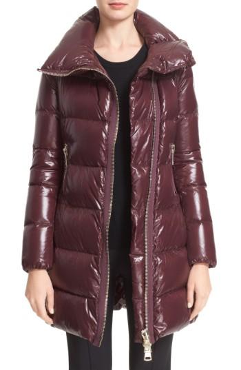 Women's Moncler 'joinville' Water Resistant High Collar Down Puffer Coat - Burgundy