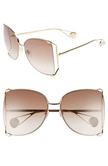 Women's Gucci 63mm Gradient Oversize Butterfly Sunglasses - Gold/ Gradient Brown