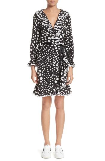 Women's Marc Jacobs Polka Dot Ruffle Silk Wrap Dress - Black