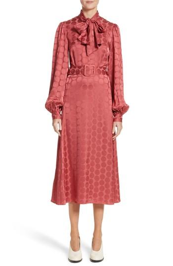 Women's Co Tonal Dot Tie Neck Midi Dress - Coral