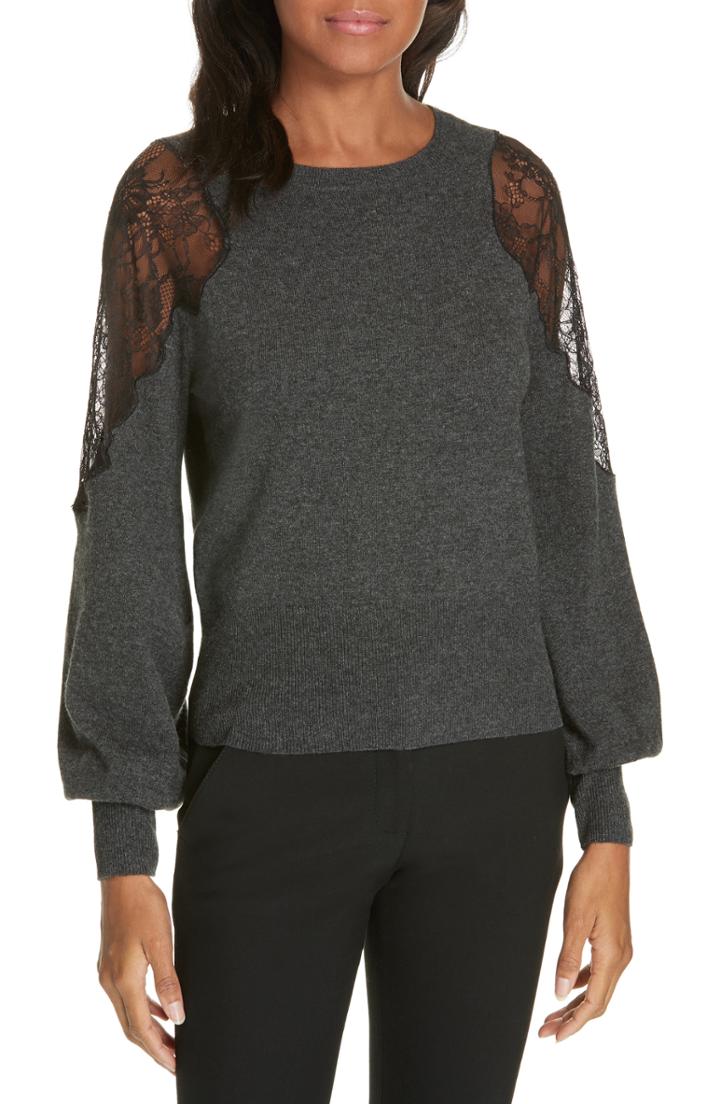 Women's Tanya Taylor Cora Lace Inset Sweater - Grey