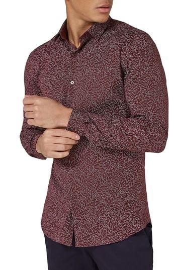 Men's Topman Muscle Fit Line Print Sport Shirt - Burgundy