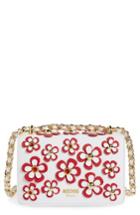 Moschino Flowery Flap Leather Shoulder Bag - White