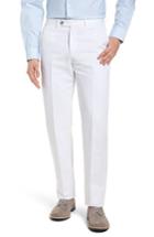 Men's Monte Rosso Flat Front Solid Cotton & Linen Trousers - White