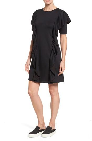 Women's Halogen Ruffle Sweatshirt Dress, Size - Black