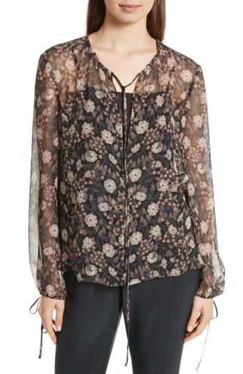 Women's Robert Rodriguez Floral Print Silk Peasant Blouse - Black