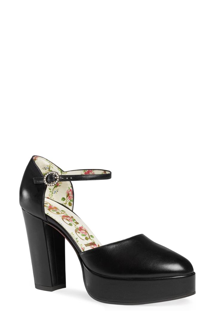 Women's Gucci Agon Ankle Strap Platform Pump Us / 38eu - Black