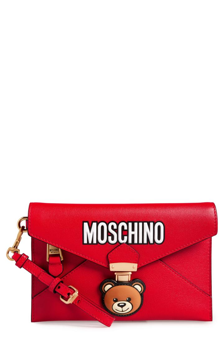 Moschino Bear Faux Leather Wristlet - Red