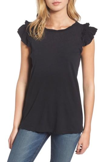 Women's Current/elliott The Double Ruffle Muscle Tee - Black