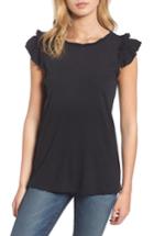 Women's Current/elliott The Double Ruffle Muscle Tee - Black
