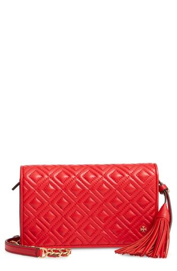 Women's Tory Burch Fleming Leather Wallet/crossbody - Burgundy