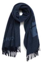 Women's Tory Burch Logo Fringe Wool Scarf, Size - Blue