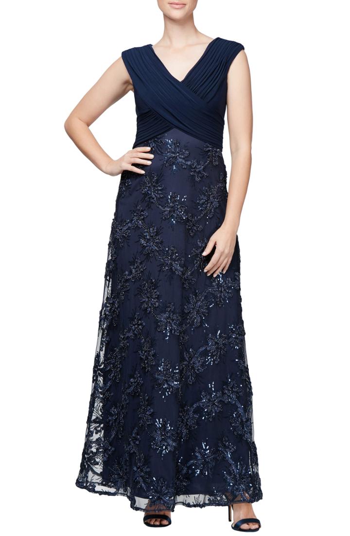 Women's Alex Evenings Embellished A-line Gown (similar To 14w) - Blue