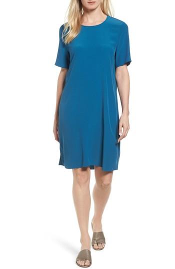 Petite Women's Eileen Fisher Tencel Blend Jersey Shift Dress, Size P - Blue/green