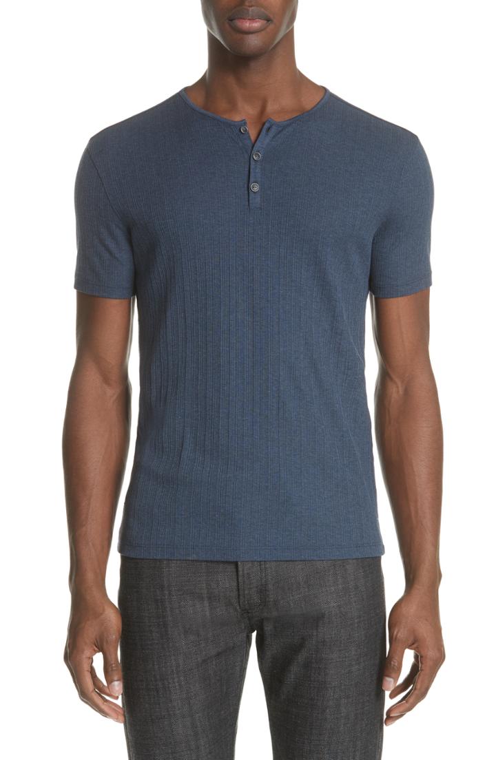 Men's John Varvatos Collection Rib Henley T-shirt - Blue/green