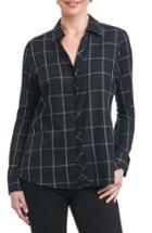 Women's Foxcroft Nicole Windowpane Print Shirt - Black