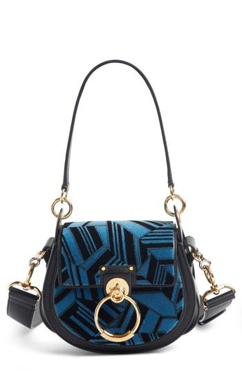 Chloe Small Tess Geo Calfskin Leather Shoulder Bag - Blue