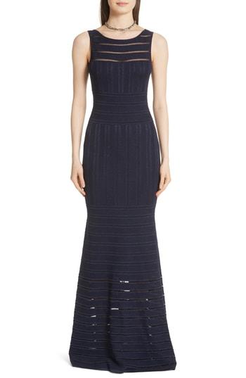 Women's St. John Evening Gossamer Illusion Knit Gown - Blue