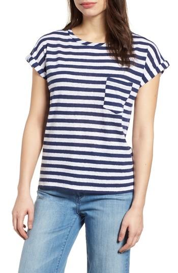 Women's Vineyard Vines Linen Roll Sleeve Pocket Tee - Blue