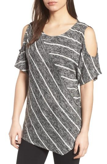 Women's Chaus Cold Shoulder Marled Stripe Top - Black