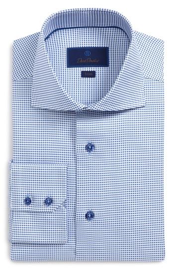 Men's David Donahue Trim Fit Dobby Dress Shirt .5 - 34/35 - Blue