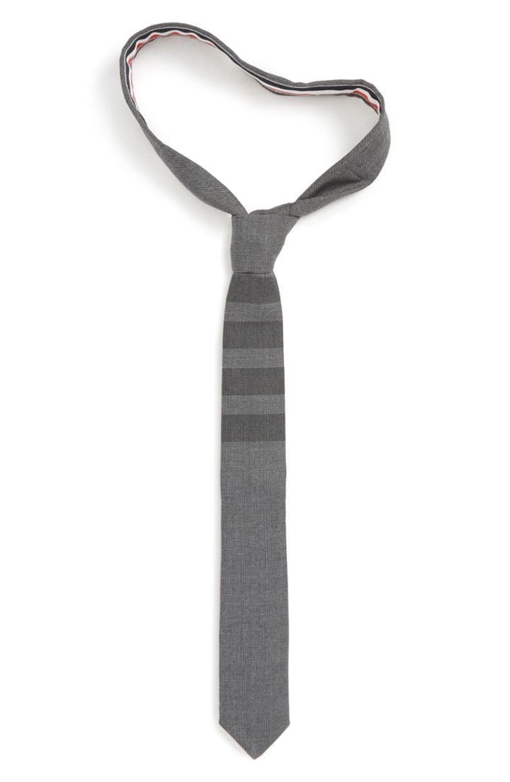 Men's Thom Browne Classic 4-bar Stripe Skinny Tie, Size - Grey