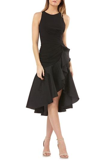 Women's Carmen Marc Valvo Infusion Crepe Contrast Ruffle Cocktail Dress - Black