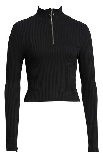 Women's Topshop Zip Rib Knit Crop Top Us (fits Like 6-8) - Black