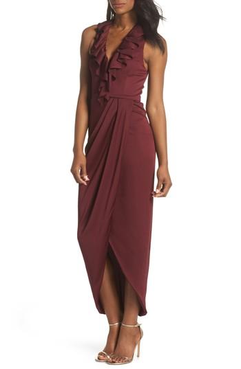 Women's Shona Joy Luxe Plunging Frill Maxi Dress - Red
