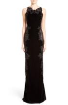 Women's Marchesa Embellished Tulle & Velvet Column Gown - Black