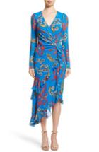 Women's Etro Jungle Floral Print Asymmetrical Ruffle Dress Us / 38 It - Blue