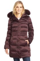 Petite Women's Sachi Down Coat With Genuine Fox Fur Trim P - Burgundy