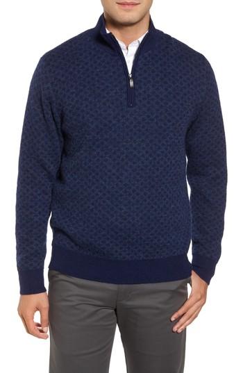 Men's Bobby Jones Diamond Quarter Zip Alpaca Sweater, Size - Blue
