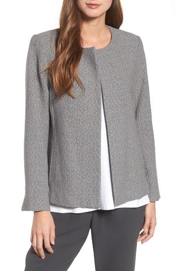 Women's Eileen Fisher Open Front Round Neck Jacket, Size - Grey