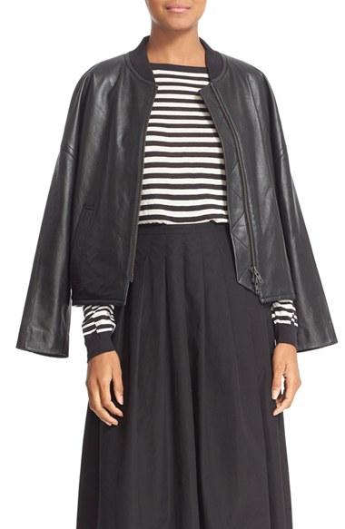 Women's Vince Drop Shoulder Leather Bomber Jacket