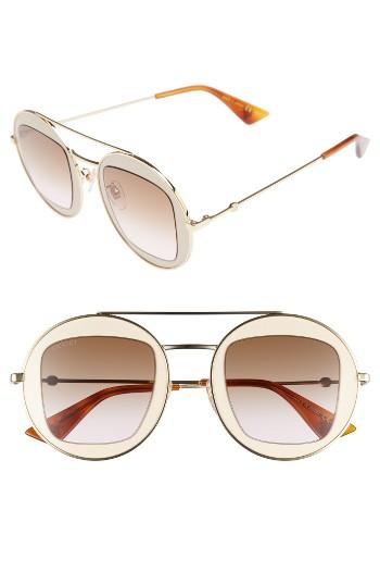 Women's Gucci 47mm Round Sunglasses - Cream/ Brown
