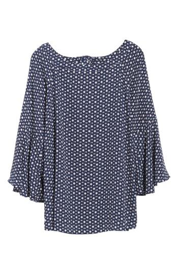 Women's Halogen Bell Sleeve Print Blouse, Size - Blue