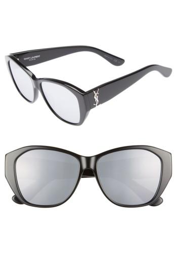 Women's Saint Laurent 56mm Sunglasses - Black/ Black/ Silver