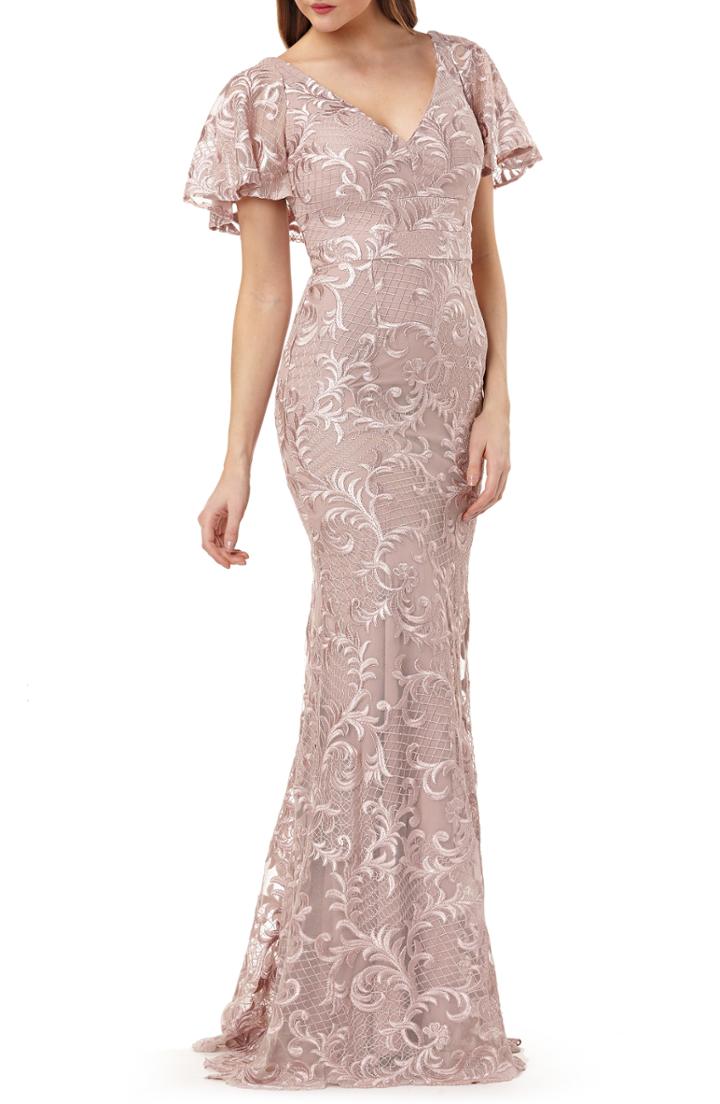 Women's Carmen Marc Valvo Infusion Capelet Sleeve Evening Dress
