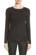 Women's Lafayette 148 New York Embellished Neck Long Sleeve Tee, Size - Black