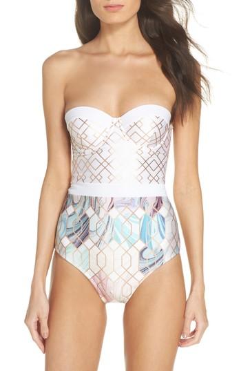 Women's Ted Baker London Sea Of Clouds Underwire One-piece Swimsuit A/b - White
