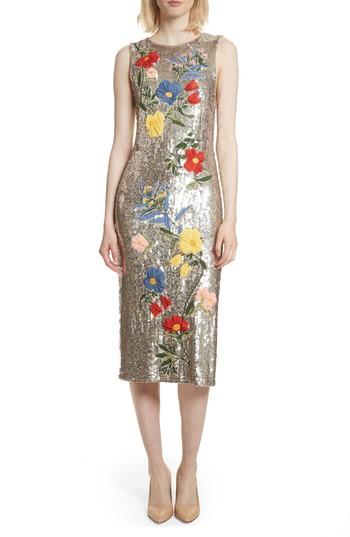 Women's Alice + Olivia Nat Embellished Sheath Dress - Metallic
