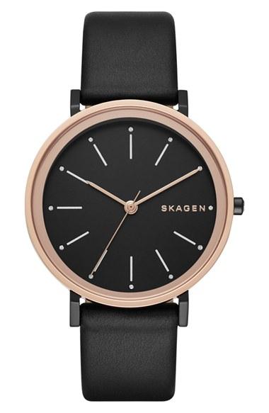 Women's Skagen 'hald' Leather Strap Watch, 34mm