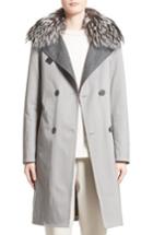 Women's Fabiana Filippi Water Repellent Gabardine Trench Coat With Genuine Fox Fur Collar Us / 48 It - Grey
