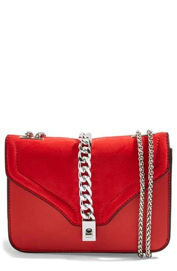 Topshop Daisy Chain Faux Leather Crossbody Bag - Red